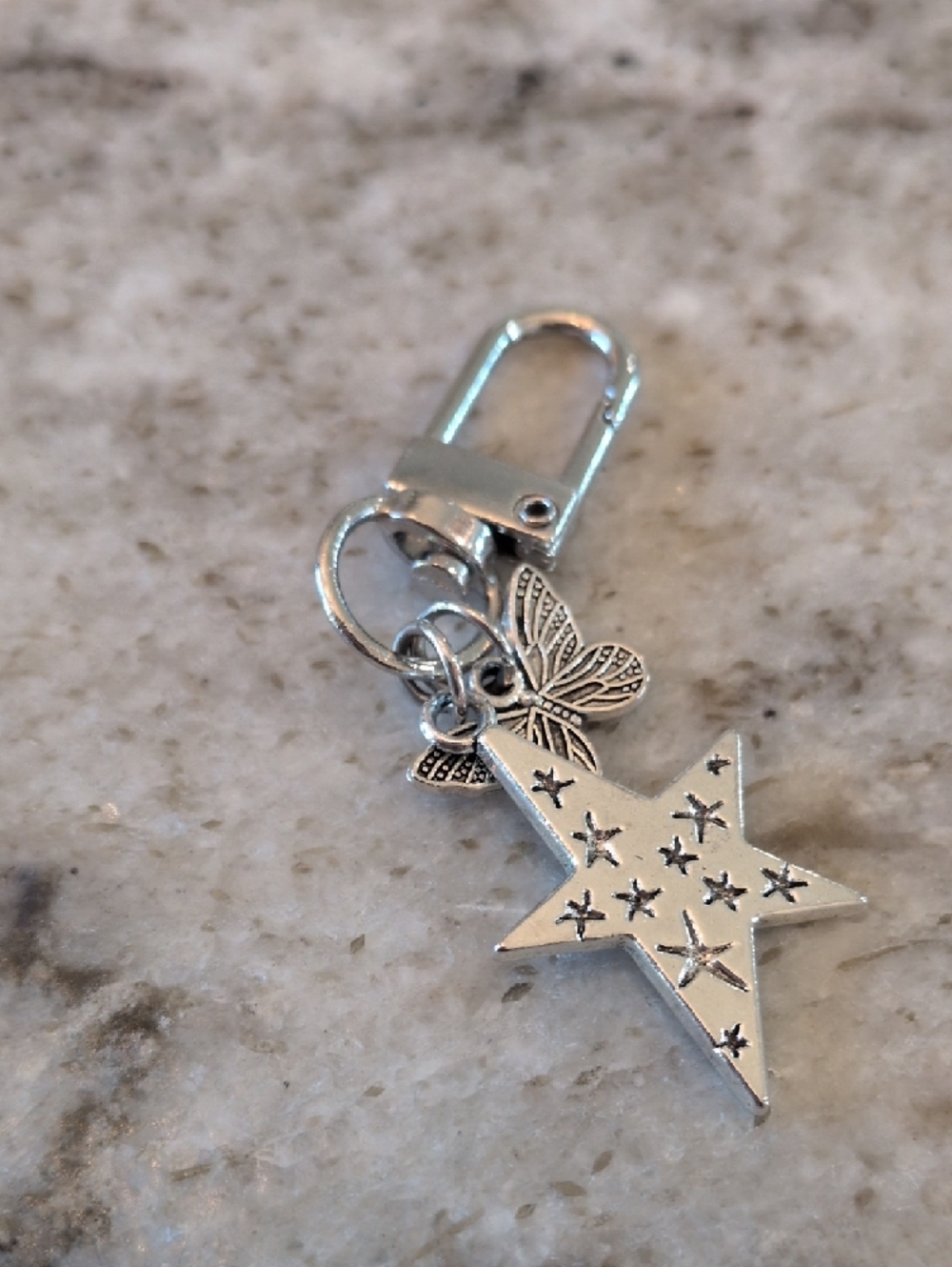 Silver Star & Butterfly Key Clip Keyring - Picture 2 of 4